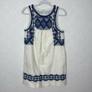 Madewell Sleeveless Dress Summer Blue White Picnic XS Linen Cotton Spring Casual